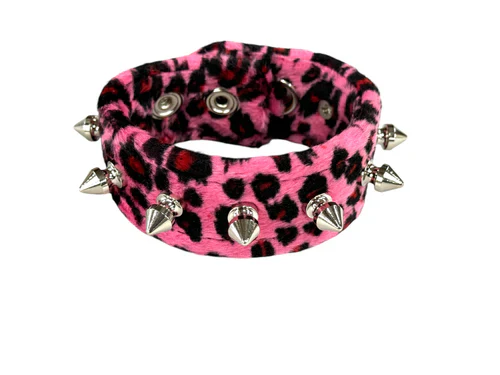 1 ROW SPIKE PINK LEOPARD BRACELET