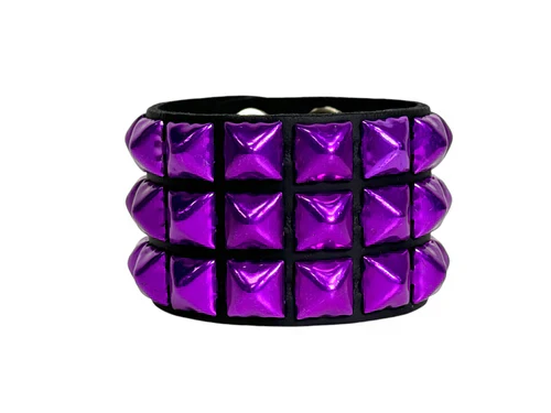 3 ROW PYRAMID METALLIC PURPLE BRACELET