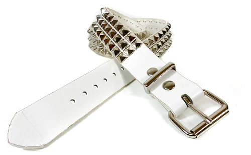 3 ROW SILVER PYRAMID BELT WHITE LEATHER - Image 2