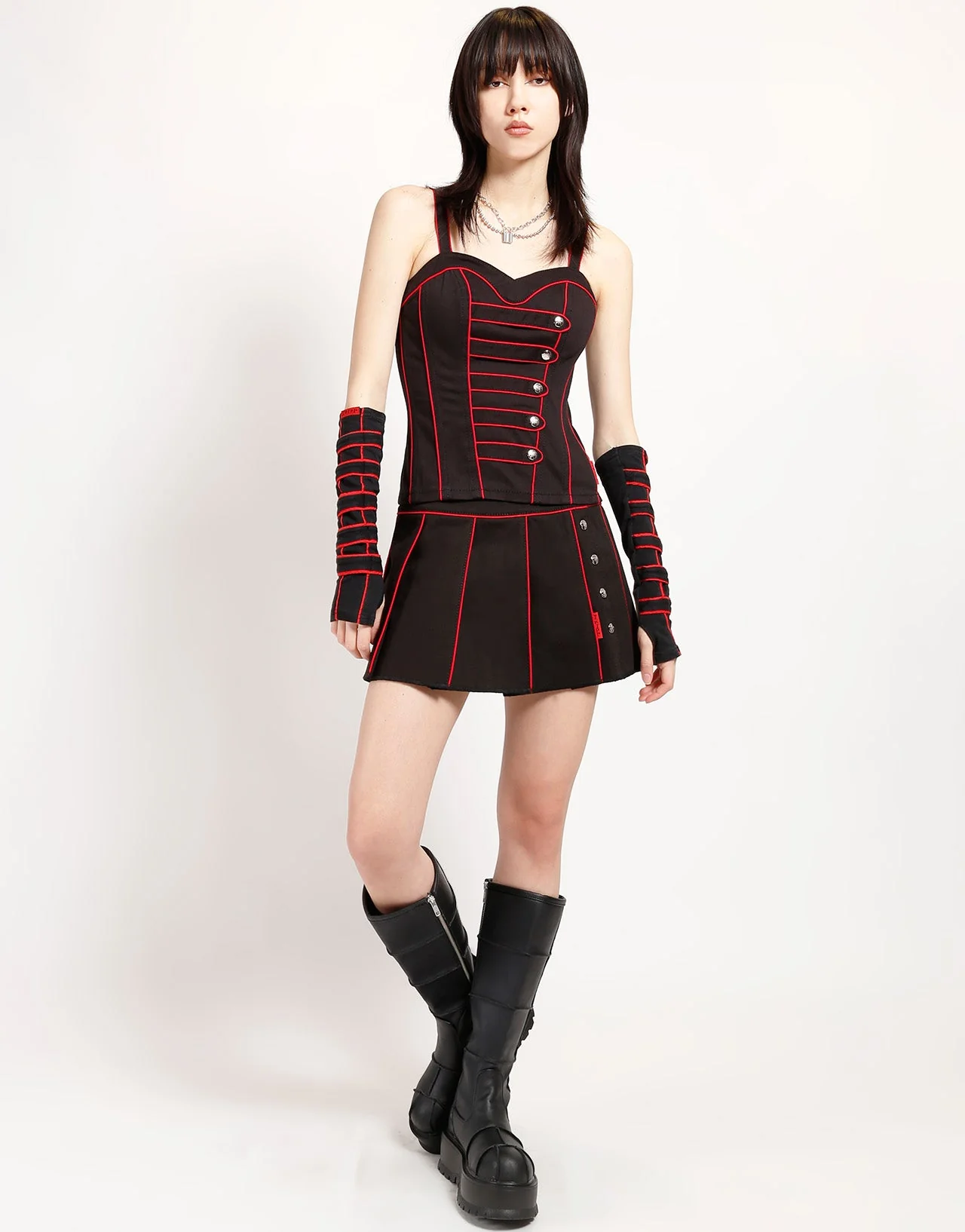 BAND PLEATED SKIRT RED - Image 2