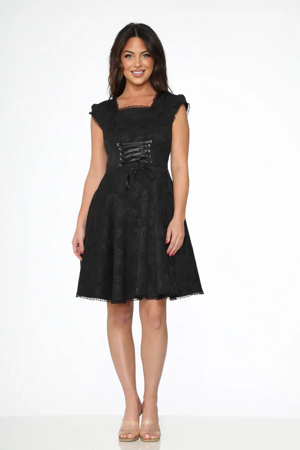 BROCADE GOTHIC SWING DRESS BLACK - Image 3