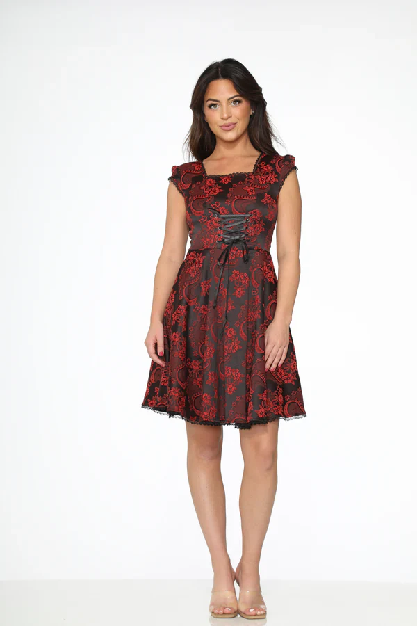 BROCADE GOTHIC SWING DRESS RED
