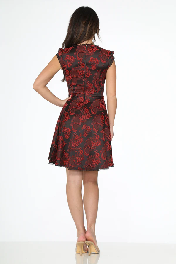 BROCADE GOTHIC SWING DRESS RED - Image 2