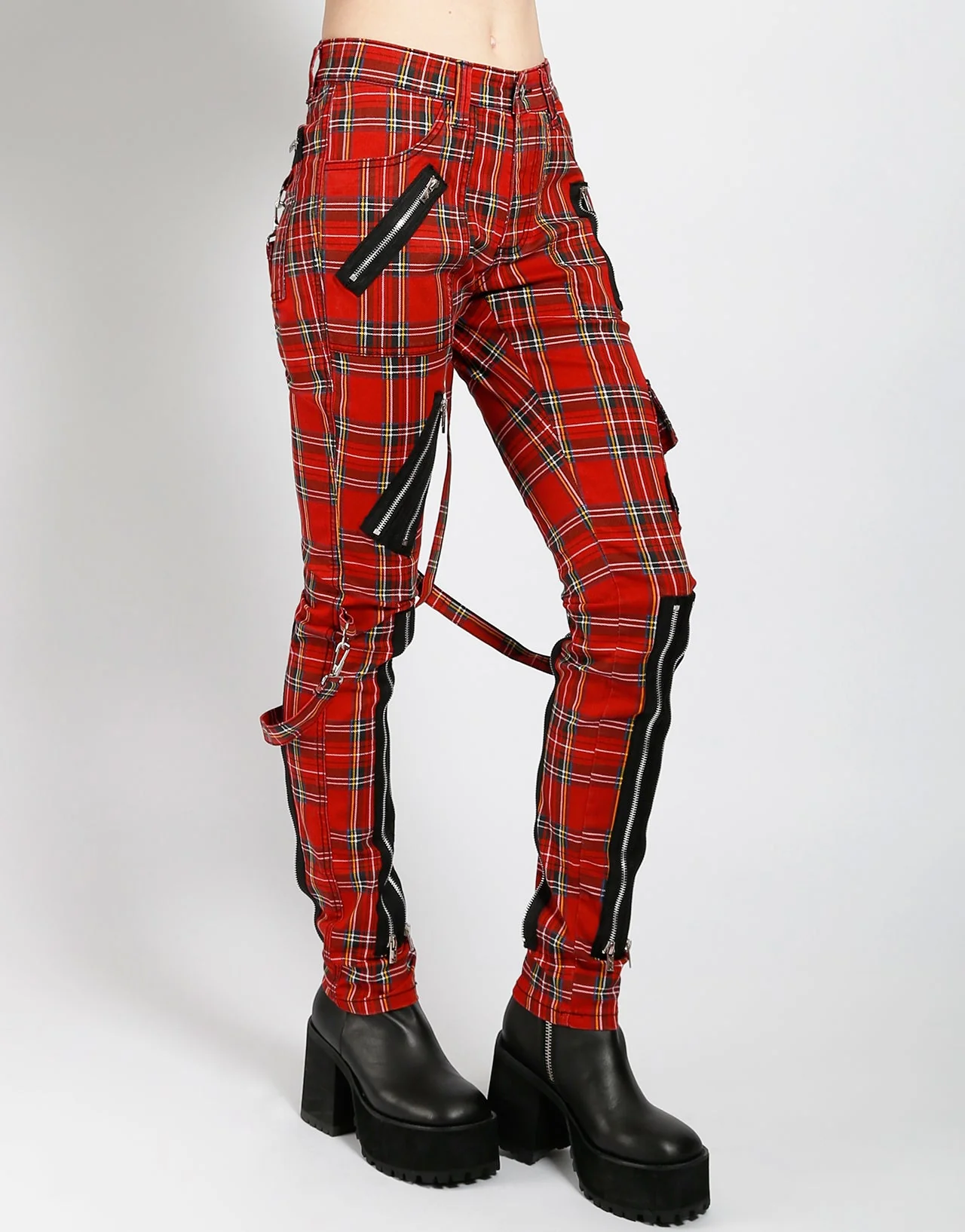 CLASSIC SLIM LEG BONDAGE PANT RED PLAID - Image 3