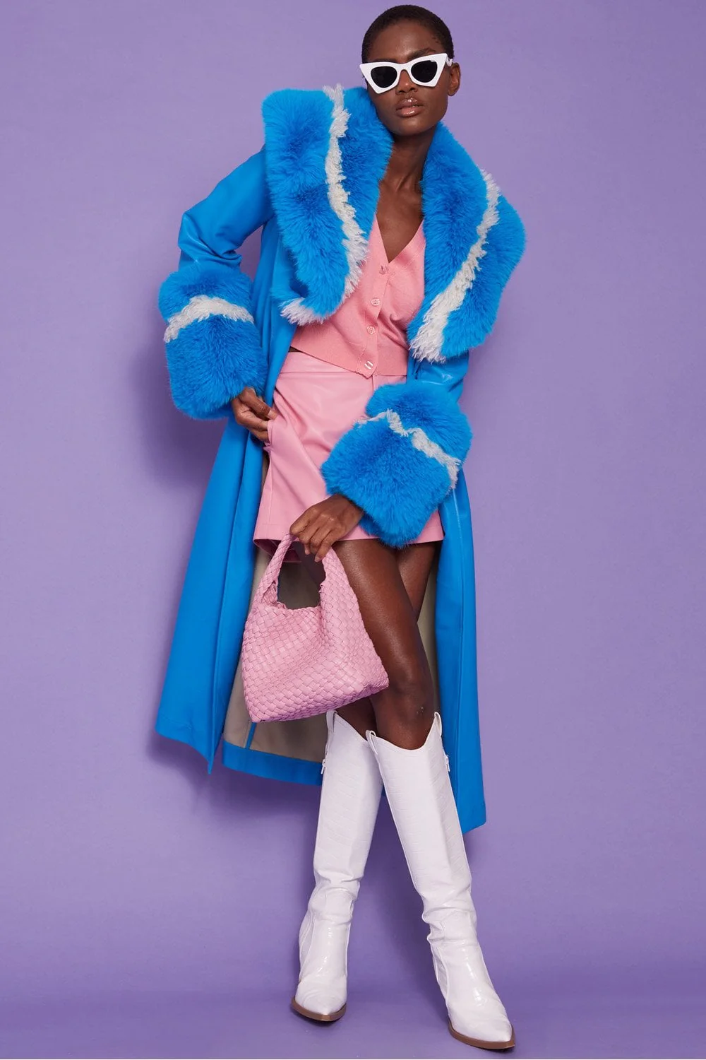 FAUX FUR COLLAR TRENCH BLUE