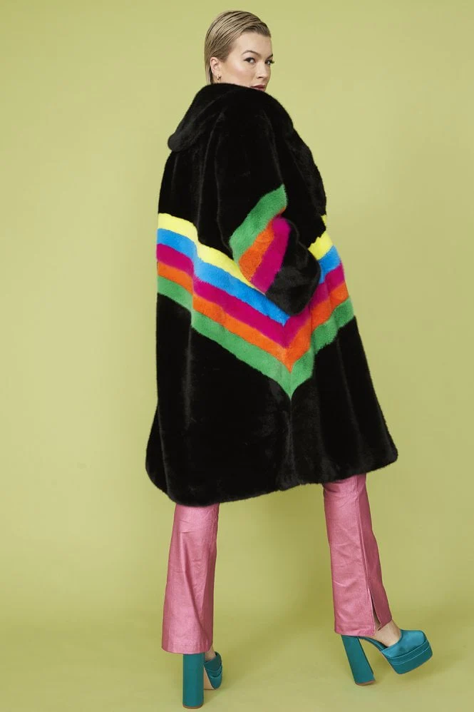 FAUX FUR RAINBOW COAT