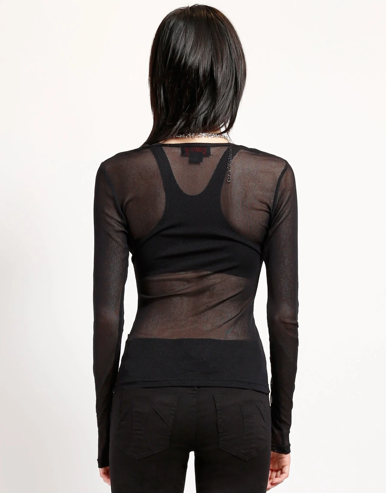 LADIES LONG SLEEVE FISHNET BLACK - Image 4