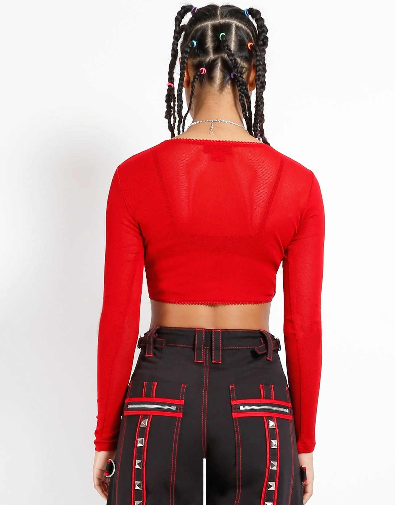 LONG SLEEVE CROP FISHNET RED - Image 4