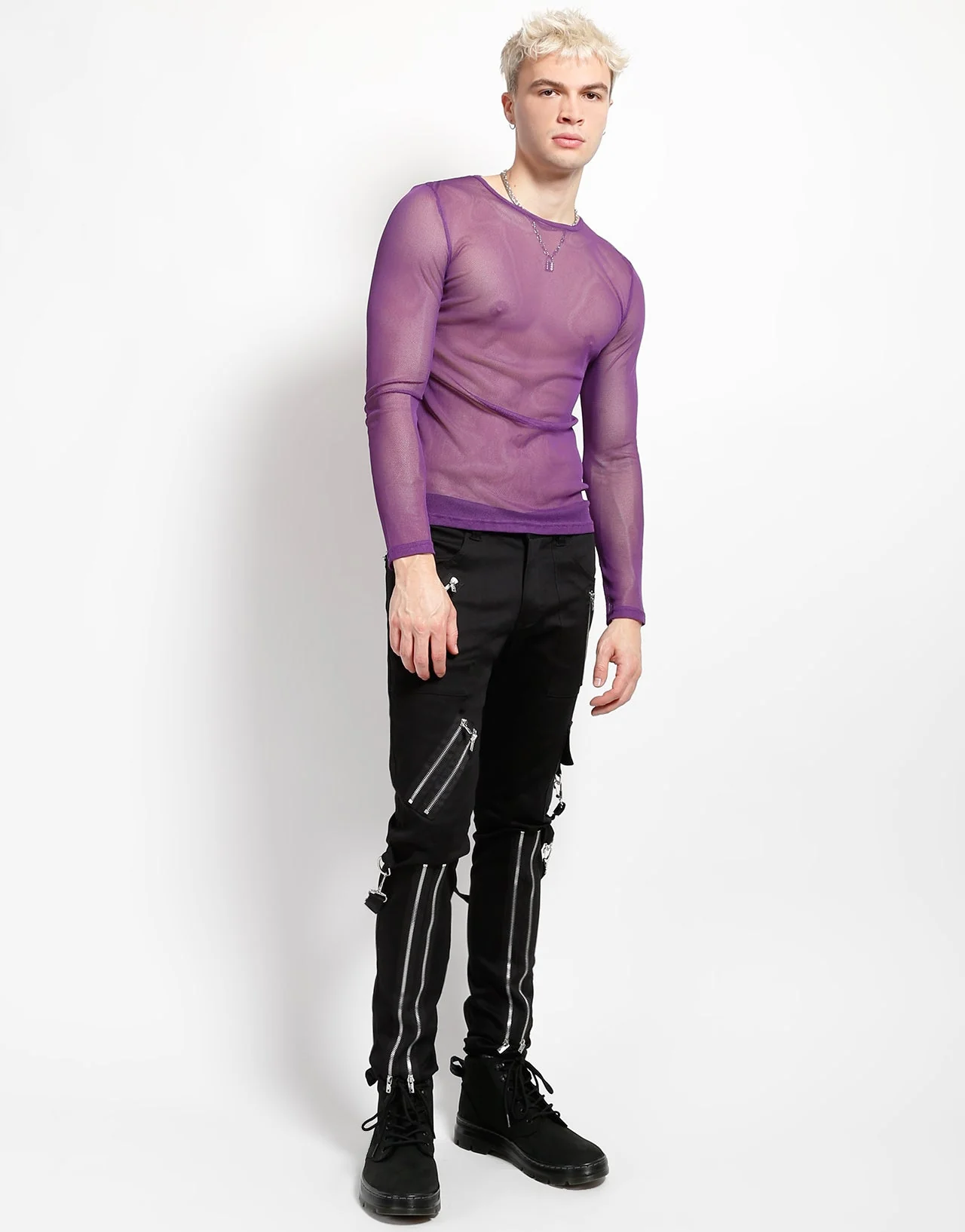MENS LONG SLEEVE FISHNET PURPLE - Image 2