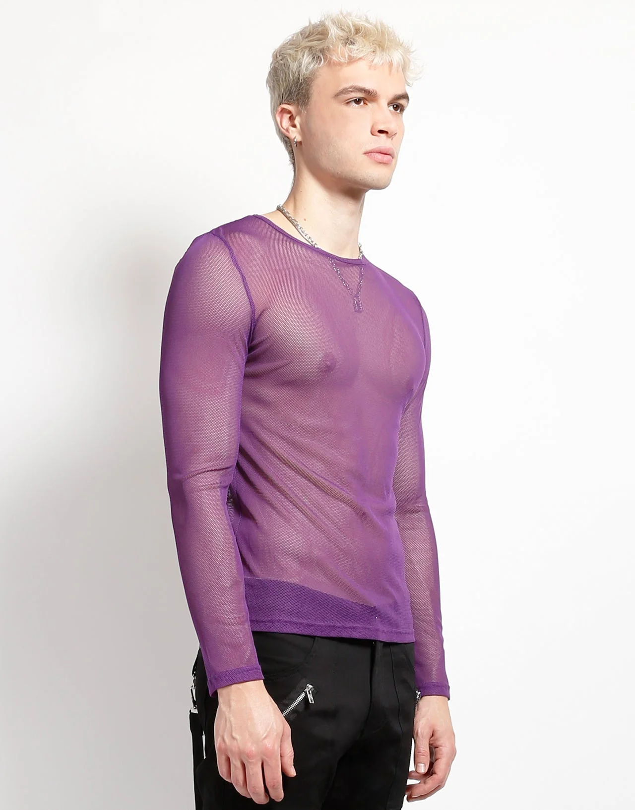 MENS LONG SLEEVE FISHNET PURPLE - Image 3