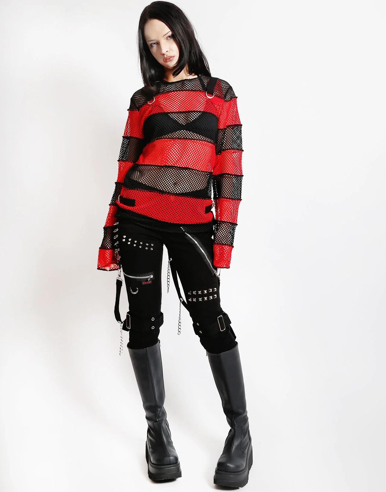 MEGA MESH STRIPE JERSEY BLACK/RED - Image 2