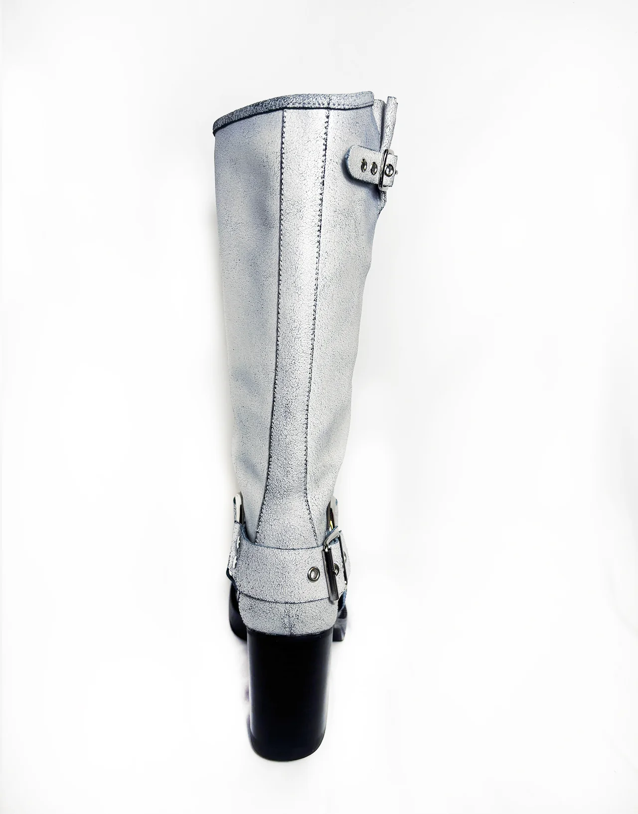 PUNK-ZINE TALL BOOTS IN WHITE CRACKLE - Image 4