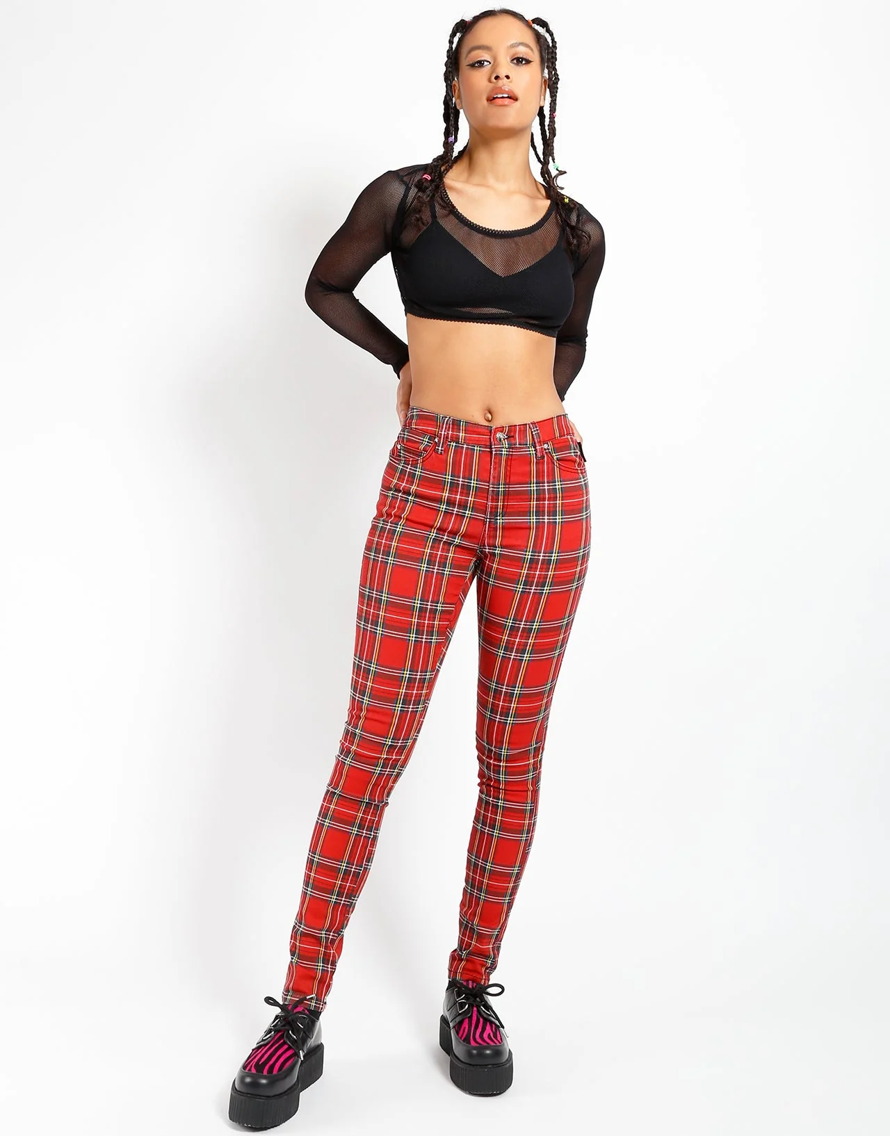 HIGH WAIST T-BACK JEAN RED PLAID - Image 2