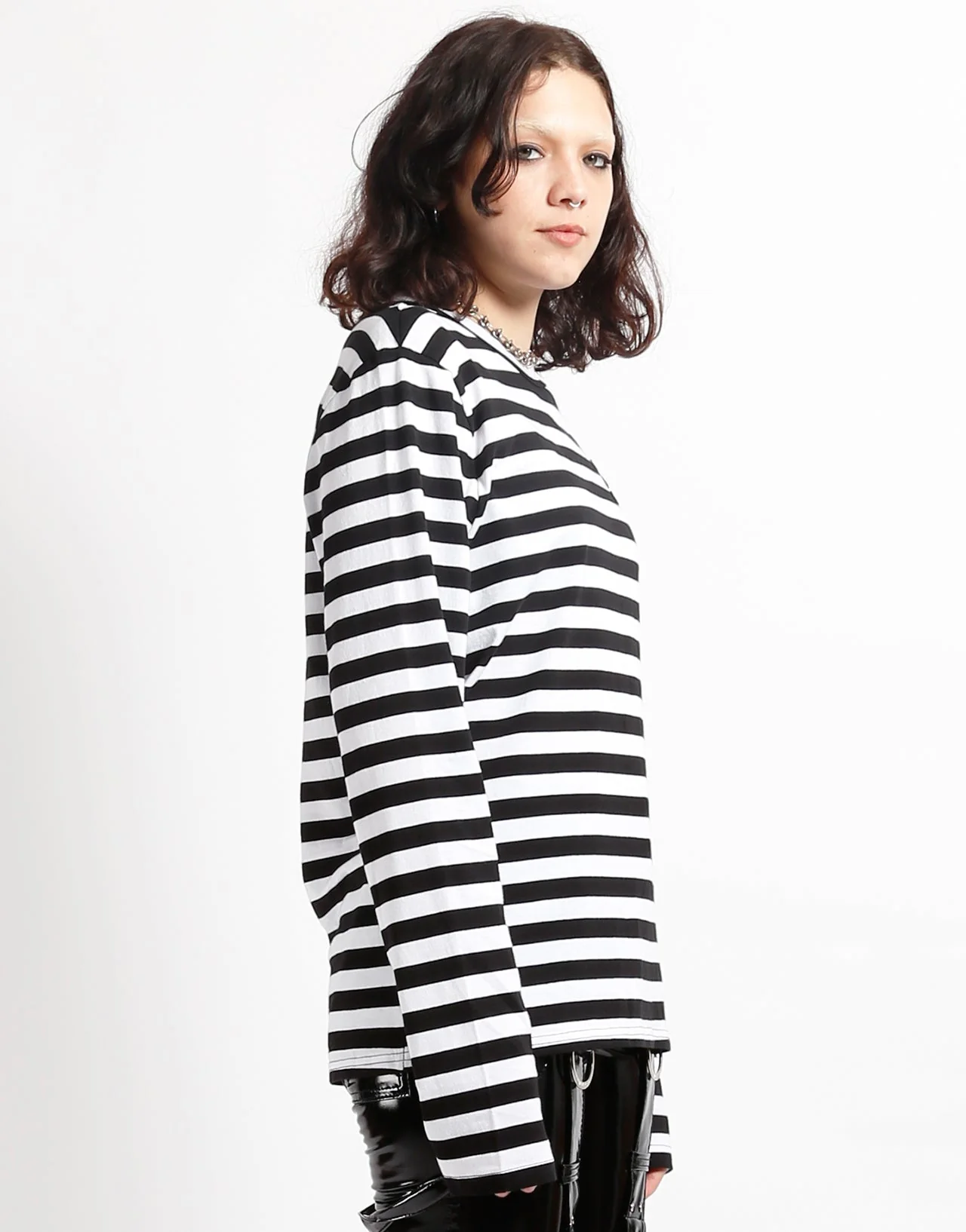 SKULL STRIPE KNIT TOP BLACK/WHITE - Image 3