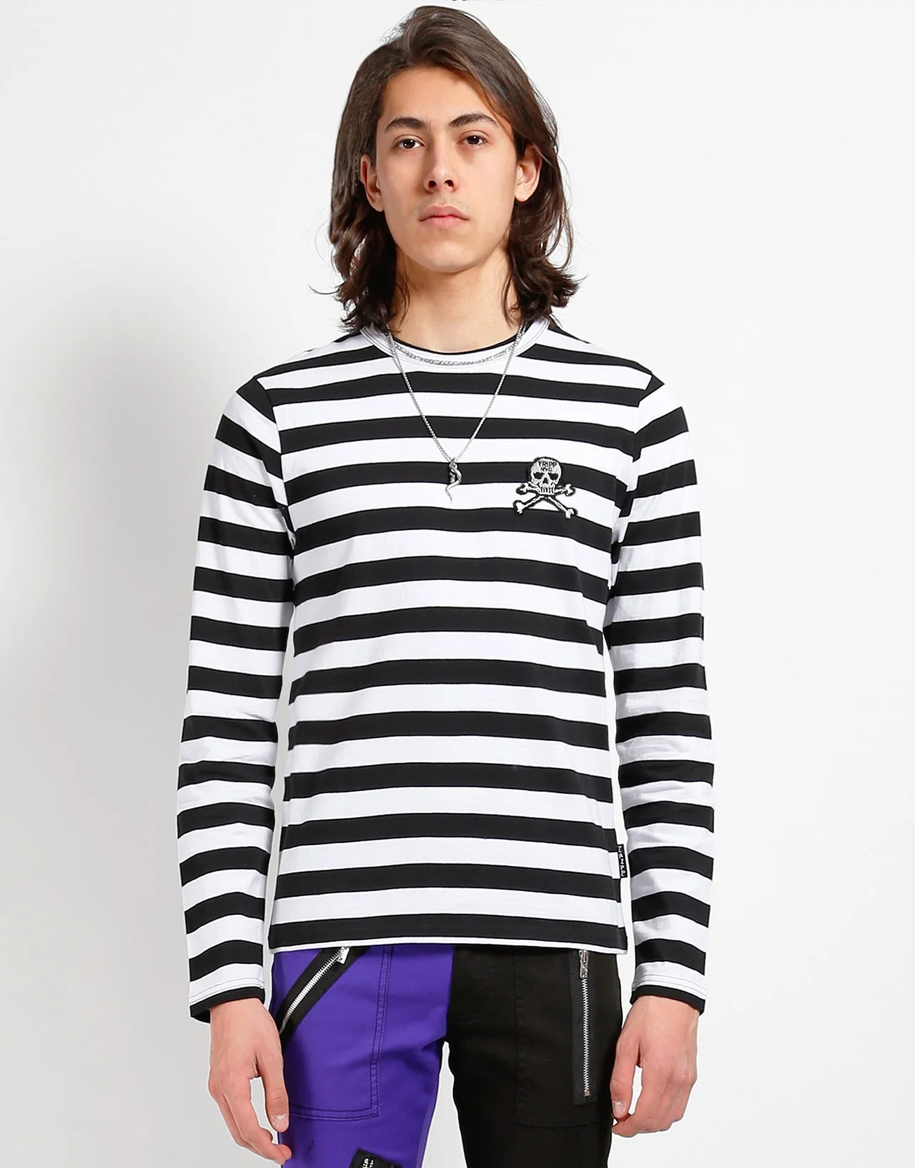 SKULL STRIPE KNIT TOP BLACK/WHITE - Image 5