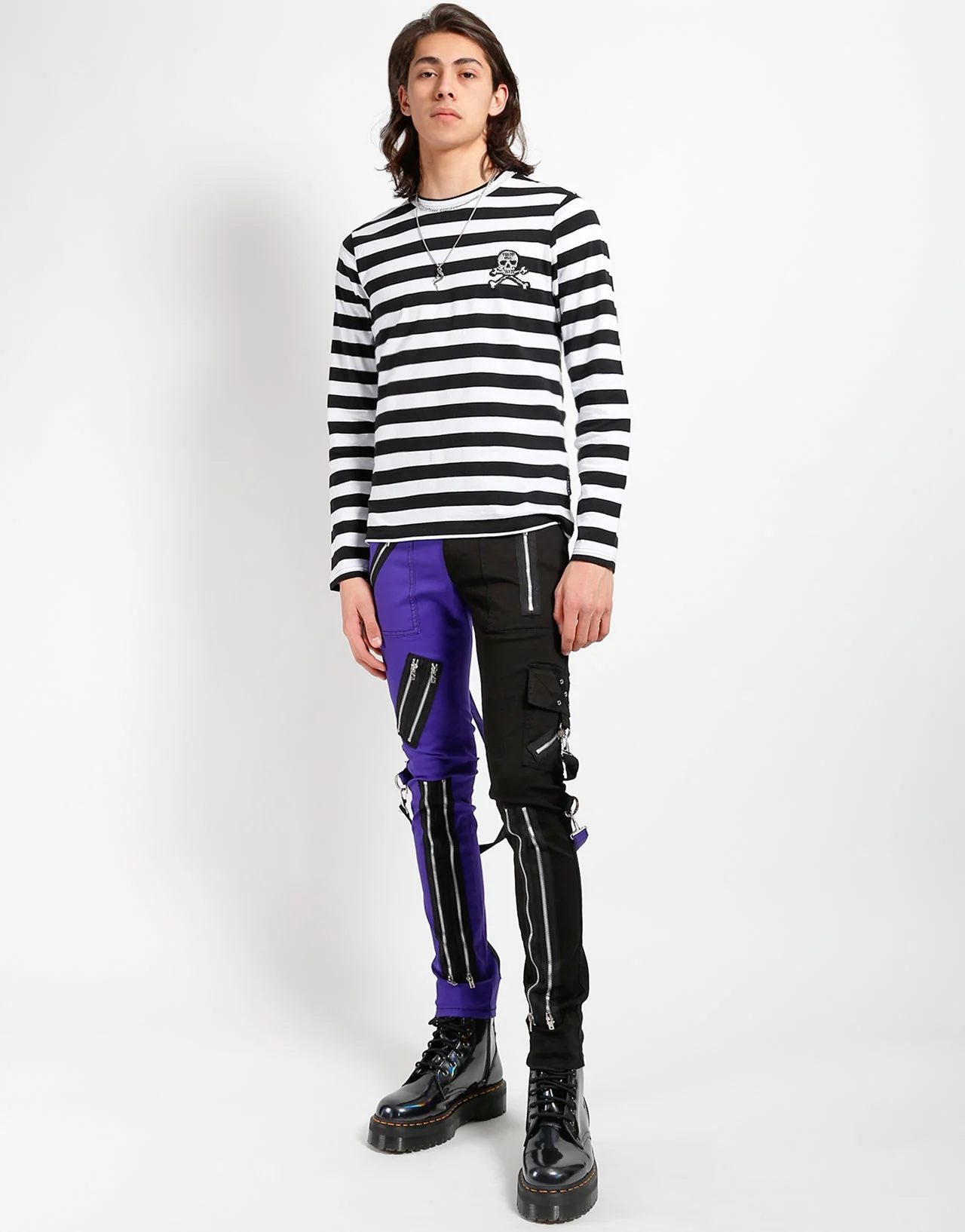 SKULL STRIPE KNIT TOP BLACK/WHITE - Image 6