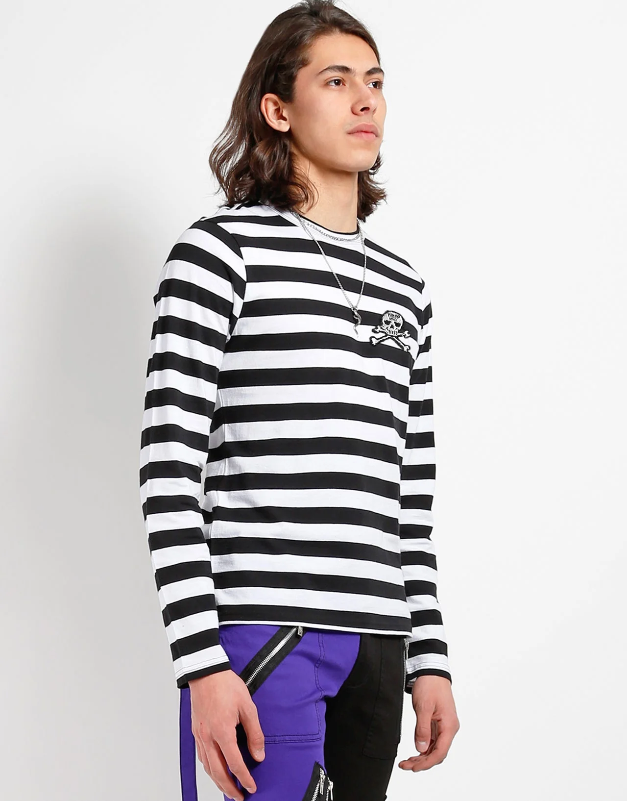 SKULL STRIPE KNIT TOP BLACK/WHITE - Image 7