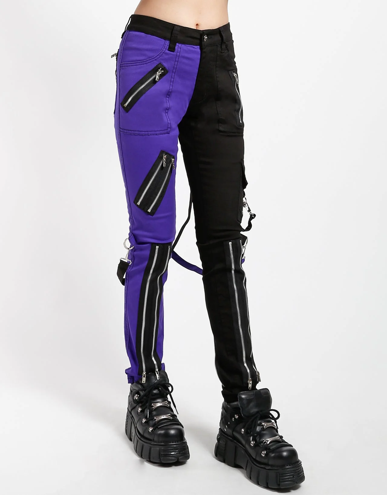 SPLIT LEG BONDAGE PANT BLK PURPLE - Image 3