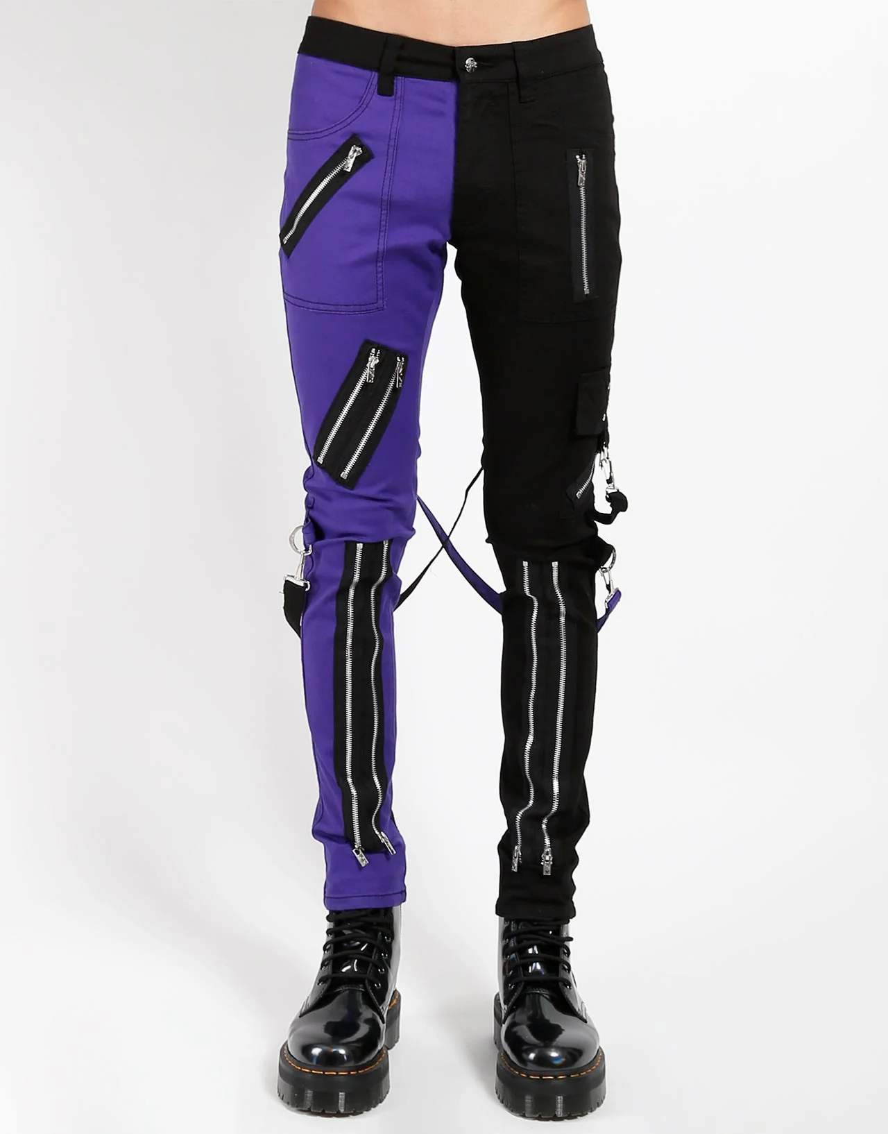SPLIT LEG BONDAGE PANT BLK PURPLE - Image 5
