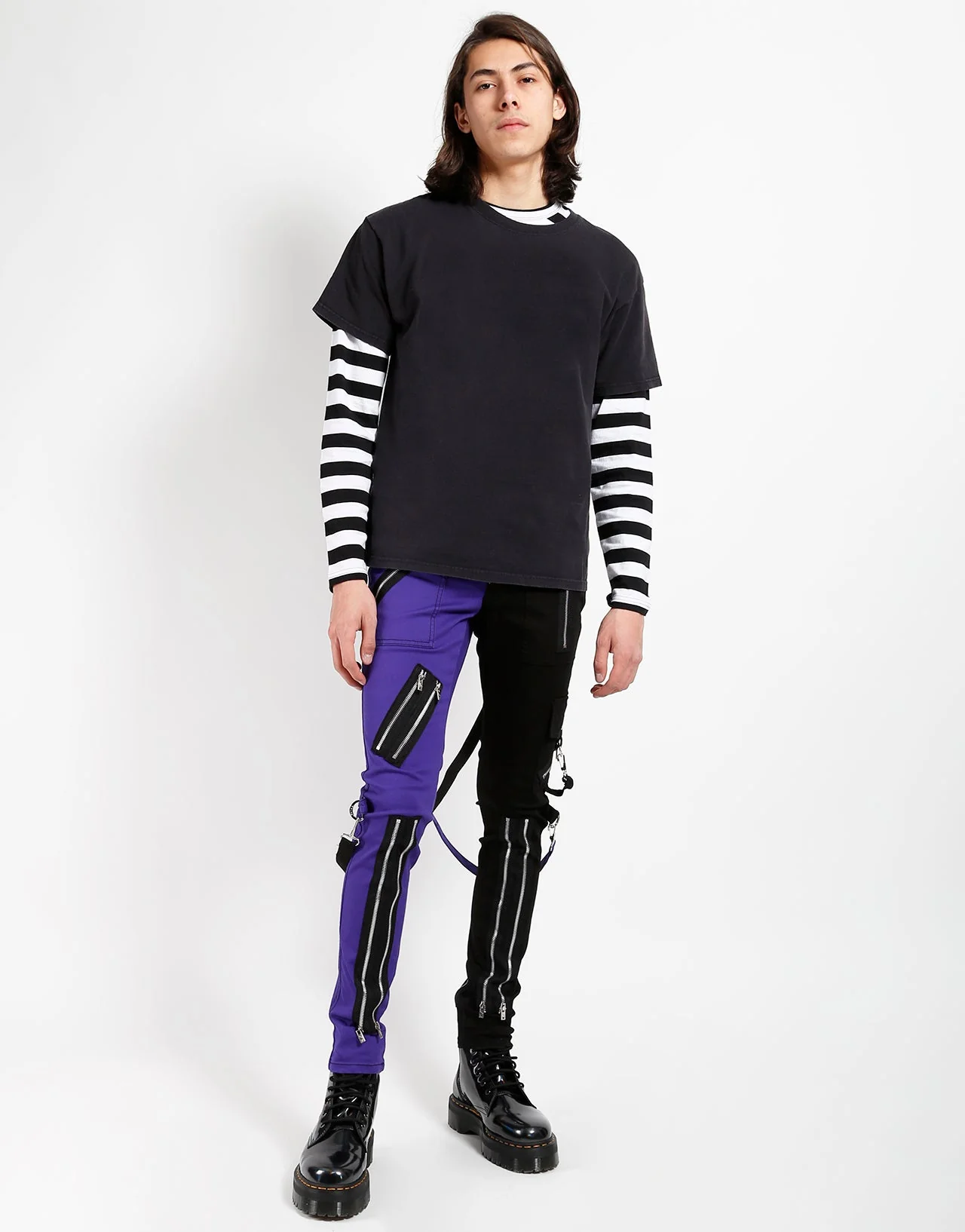 SPLIT LEG BONDAGE PANT BLK PURPLE - Image 6