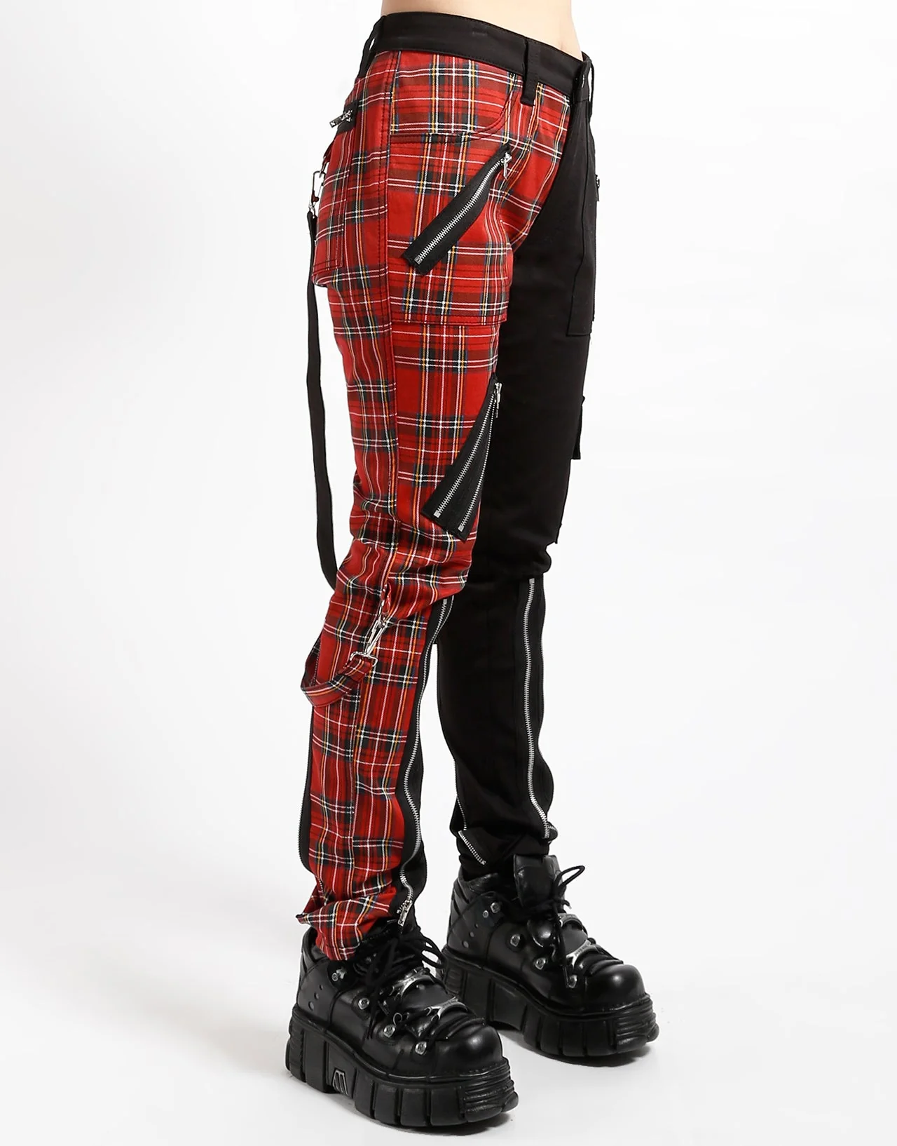 SPLIT LEG BONDAGE PANT BLK RED PLAID - Image 3