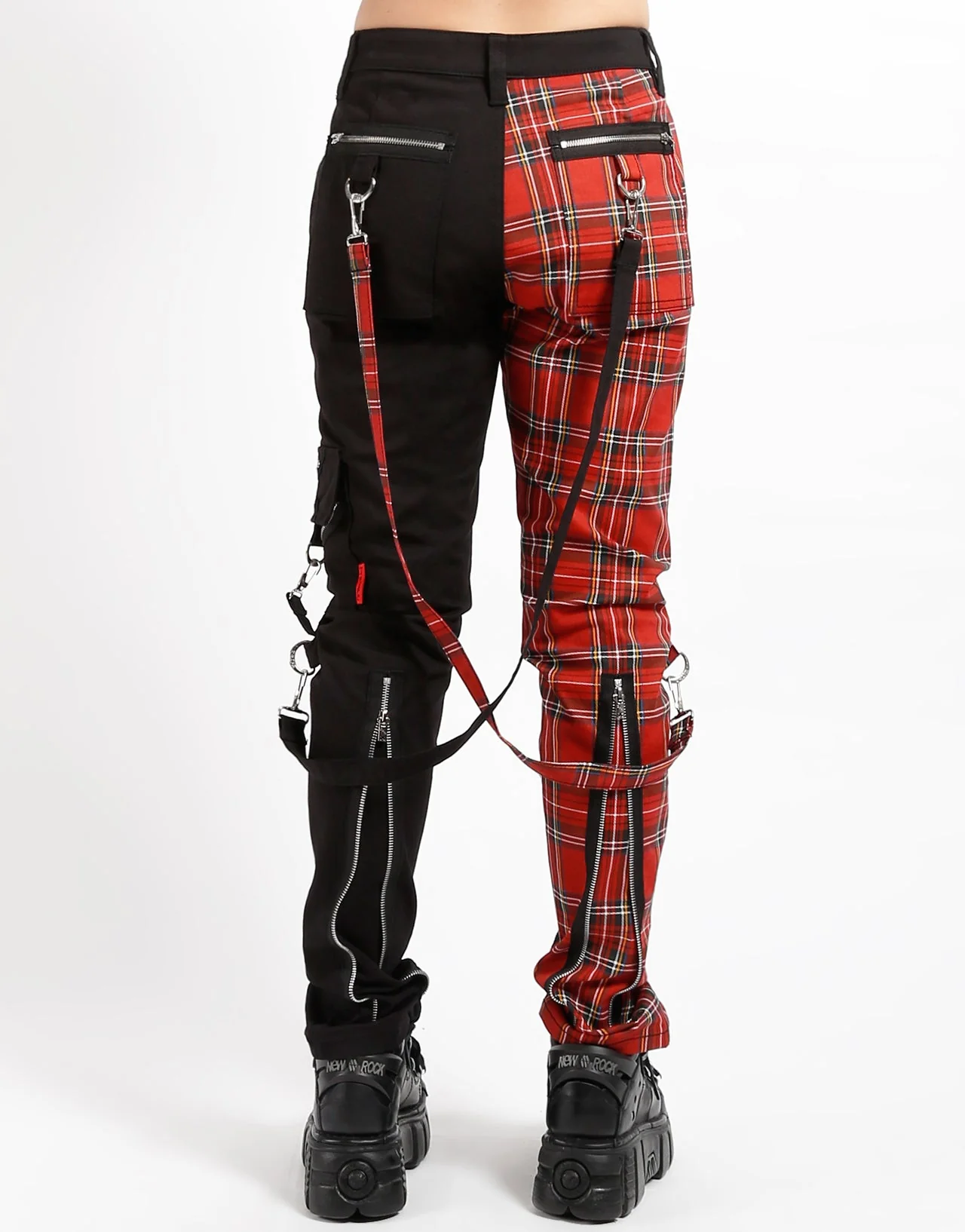 SPLIT LEG BONDAGE PANT BLK RED PLAID - Image 4