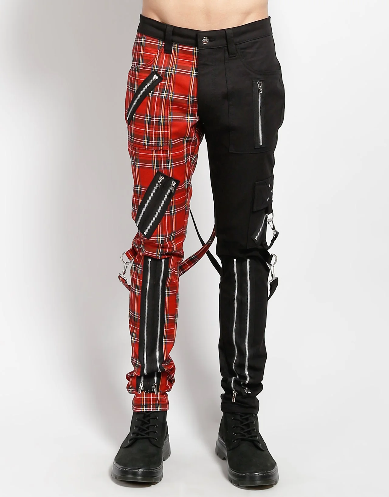 SPLIT LEG BONDAGE PANT BLK RED PLAID - Image 5