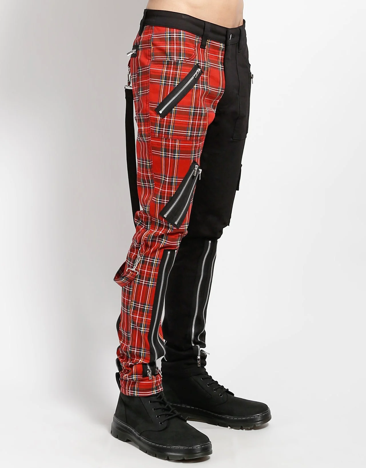 SPLIT LEG BONDAGE PANT BLK RED PLAID - Image 7