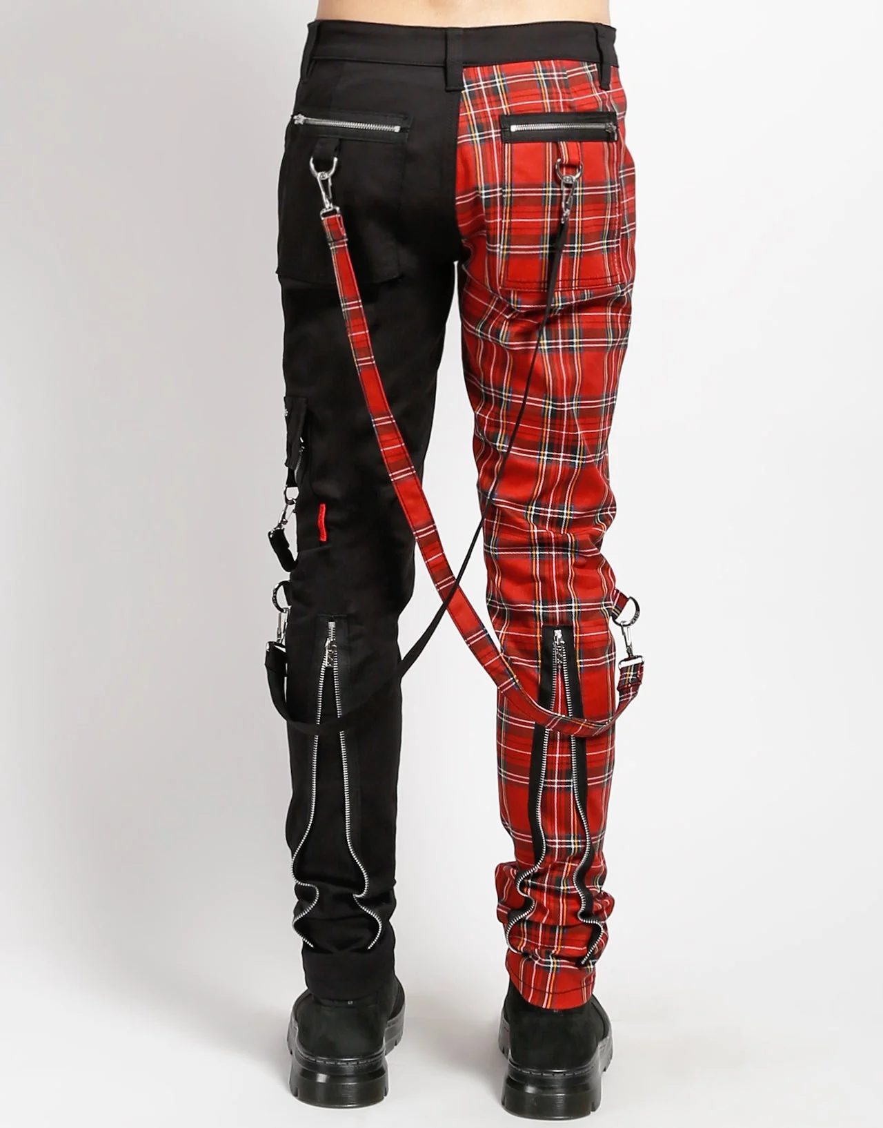 SPLIT LEG BONDAGE PANT BLK RED PLAID - Image 8