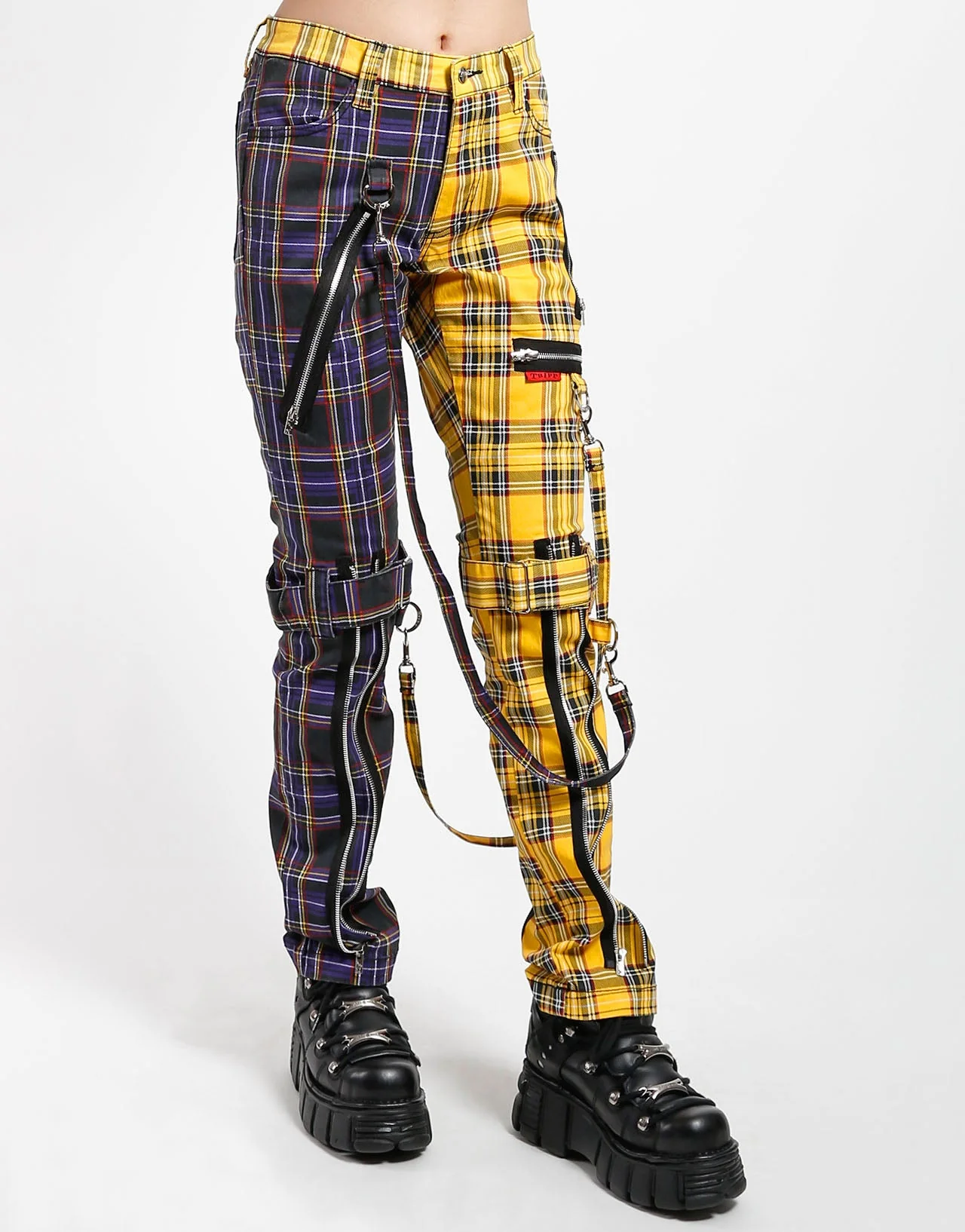SPLIT LEG BONDAGE PANT PURPLE/YELLOW PLAID - Image 3