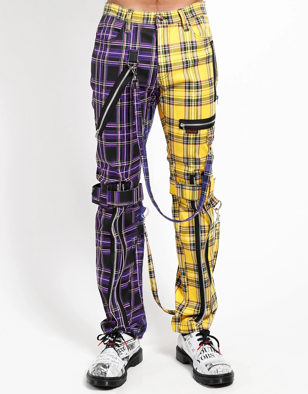 SPLIT LEG BONDAGE PANT PURPLE/YELLOW PLAID - Image 5