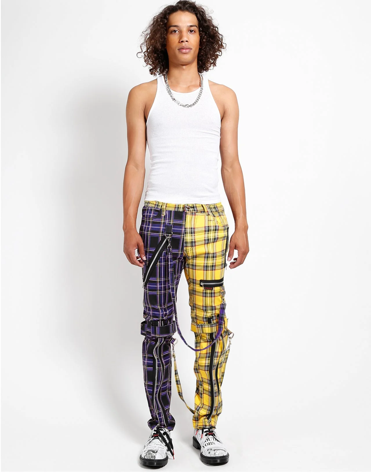 SPLIT LEG BONDAGE PANT PURPLE/YELLOW PLAID - Image 6