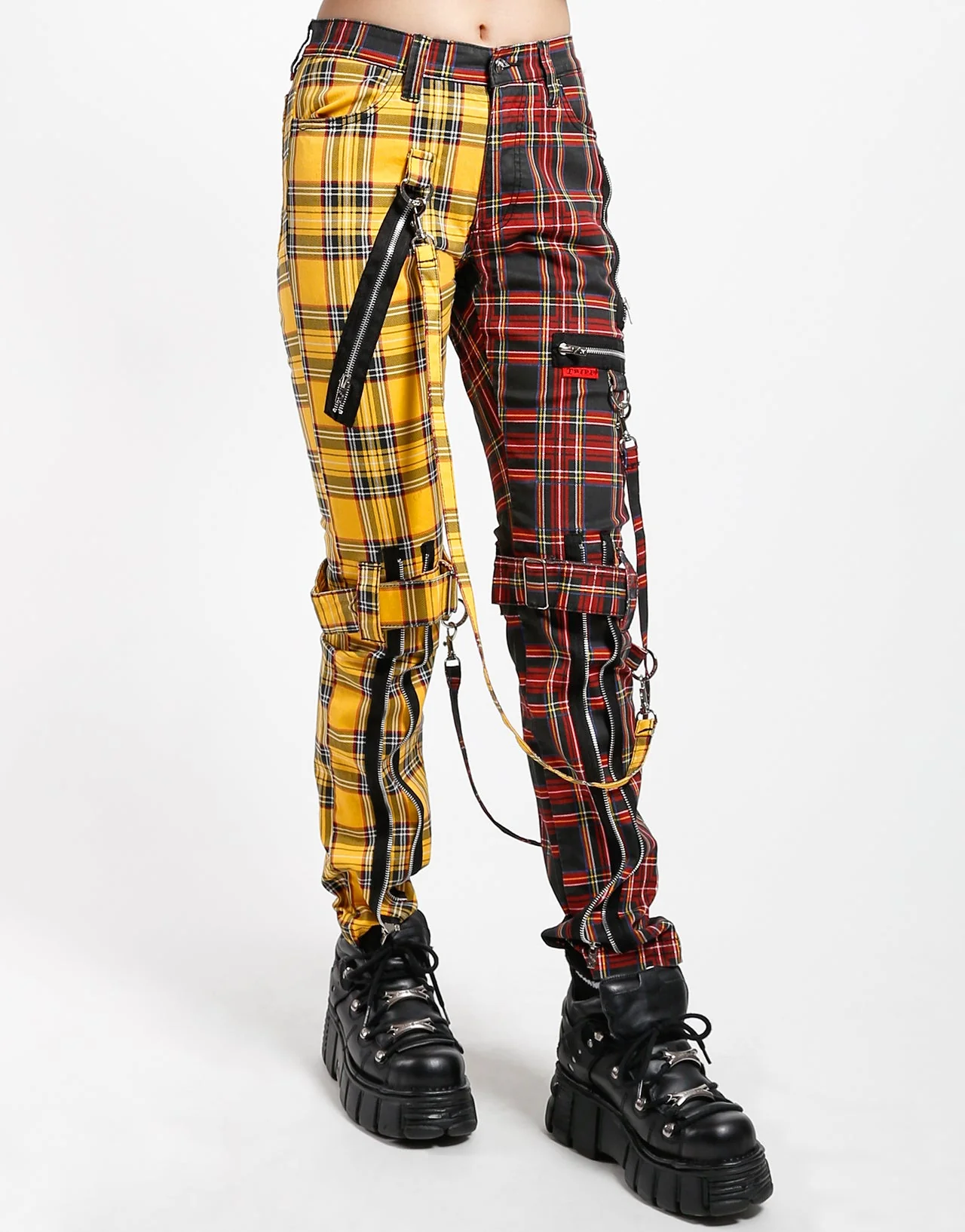 SPLIT LEG BONDAGE PANT YELLOW/BLACK PLAID - Image 3