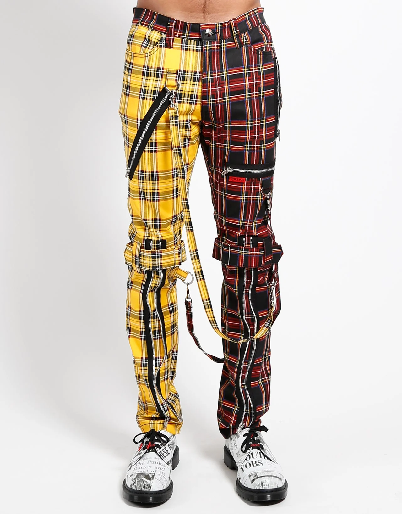 SPLIT LEG BONDAGE PANT YELLOW/BLACK PLAID - Image 5