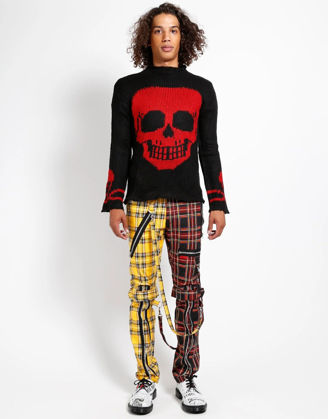 SPLIT LEG BONDAGE PANT YELLOW/BLACK PLAID - Image 6