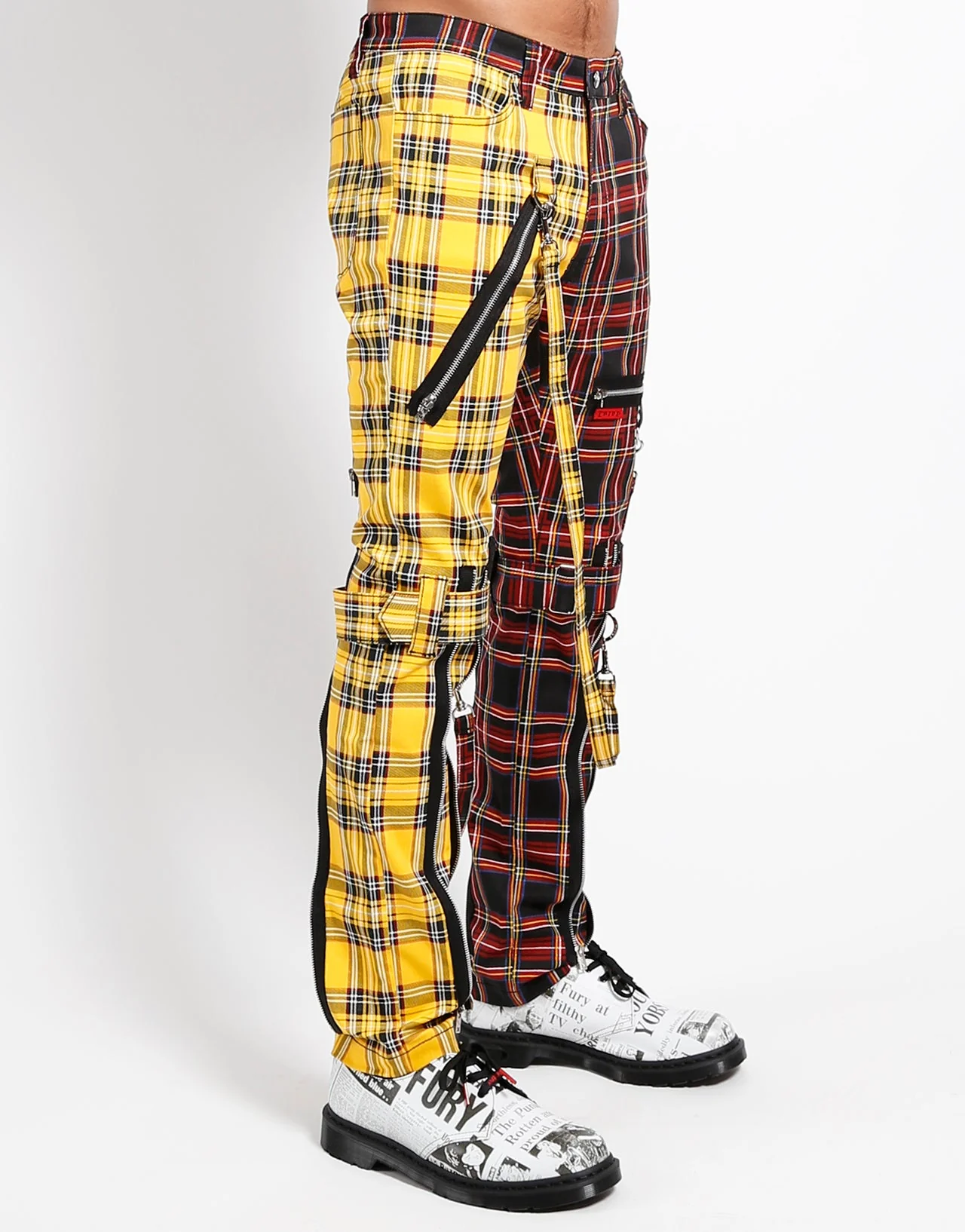 SPLIT LEG BONDAGE PANT YELLOW/BLACK PLAID - Image 7