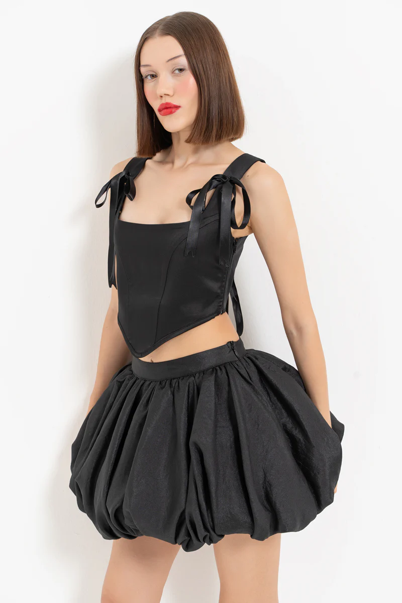TIE ACCENT BUSTIER BLACK