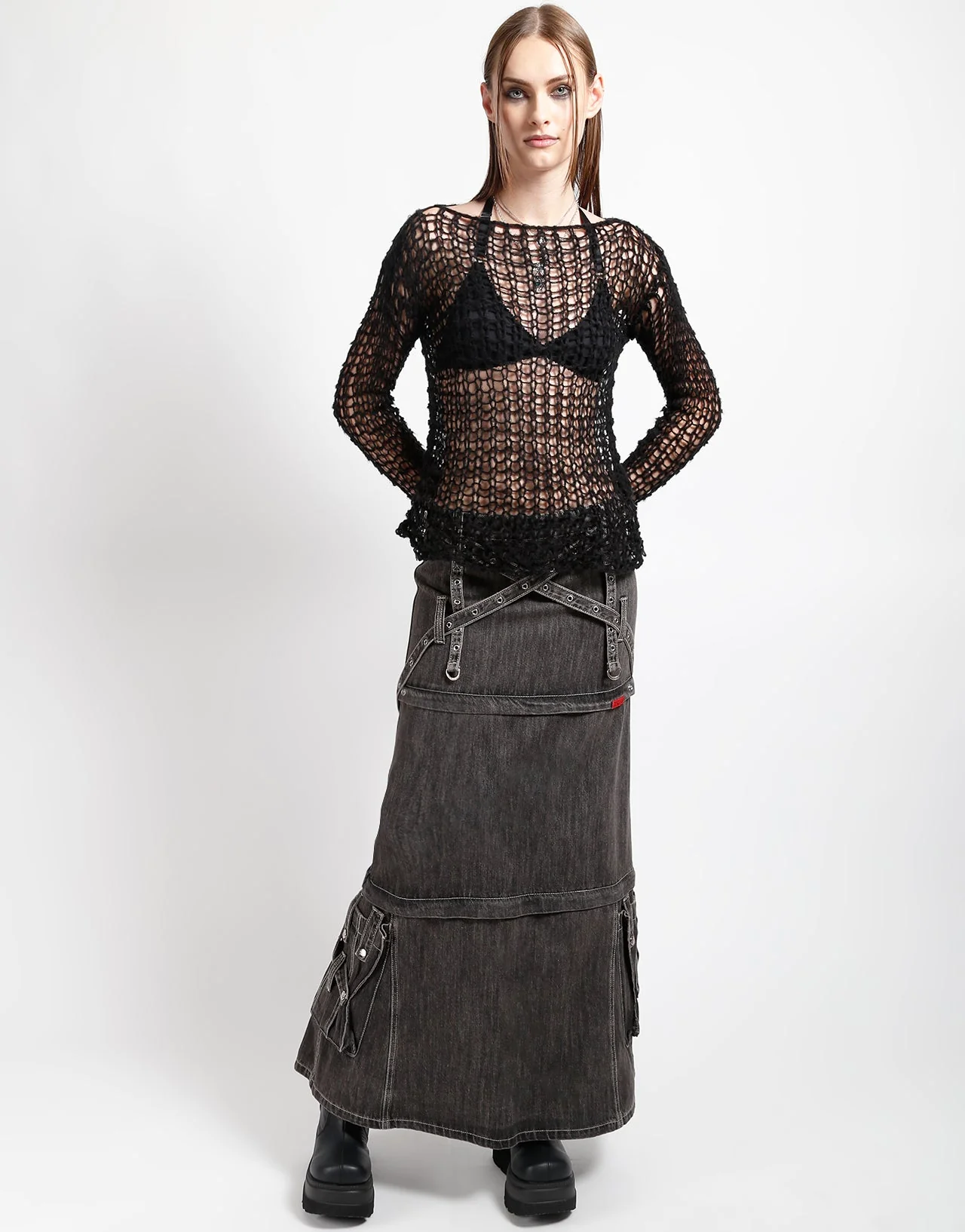 TRIPLE ZIP OFF SKIRT BLACK DENIM - Image 2