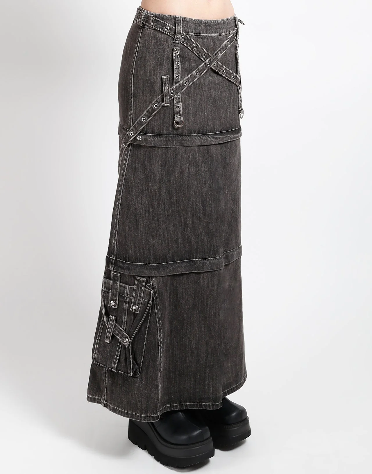 TRIPLE ZIP OFF SKIRT BLACK DENIM - Image 3