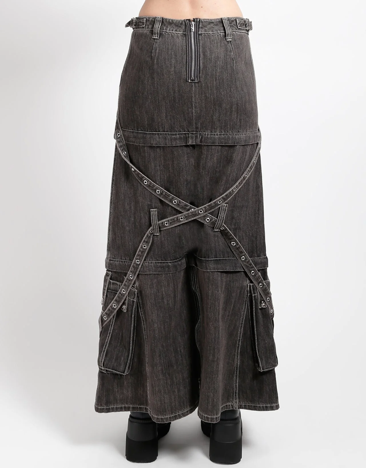 TRIPLE ZIP OFF SKIRT BLACK DENIM - Image 4
