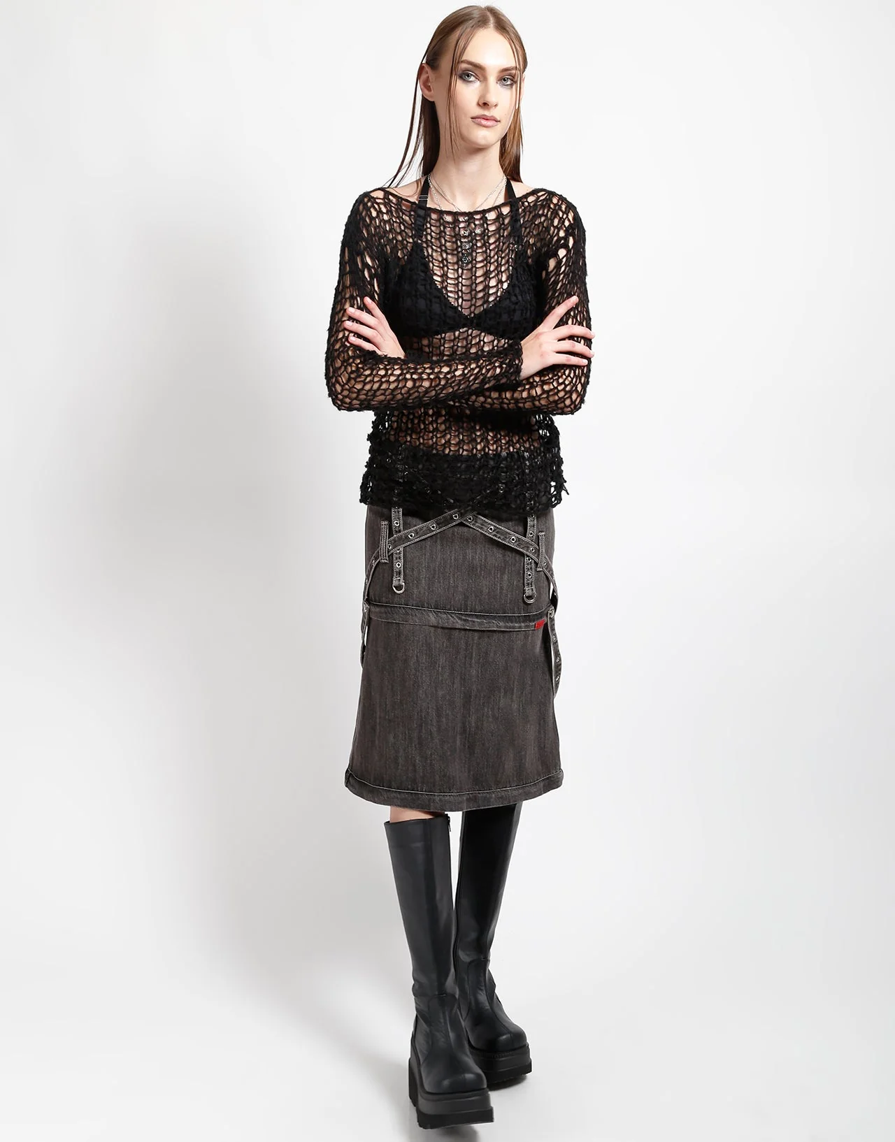 TRIPLE ZIP OFF SKIRT BLACK DENIM - Image 5