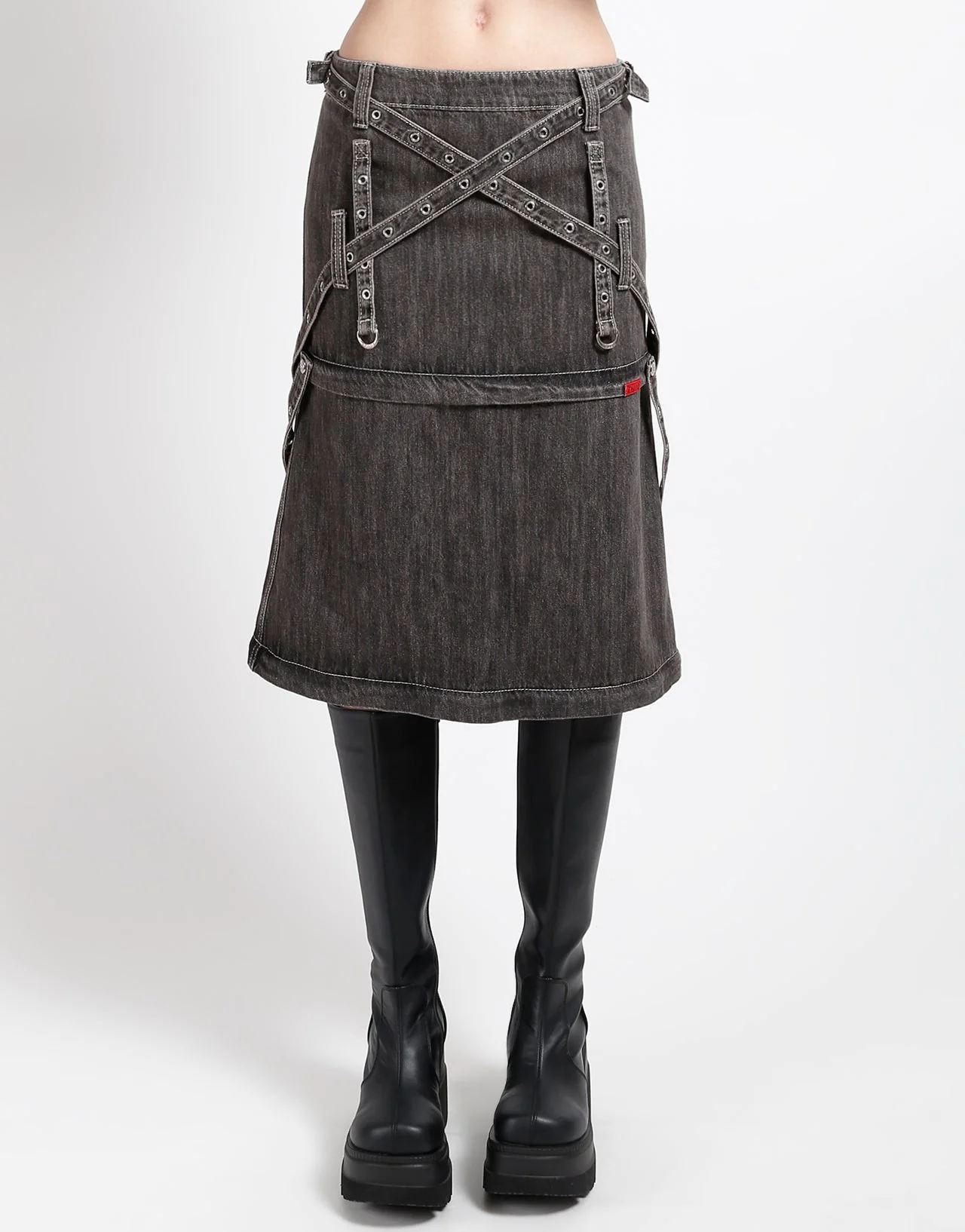 TRIPLE ZIP OFF SKIRT BLACK DENIM - Image 6