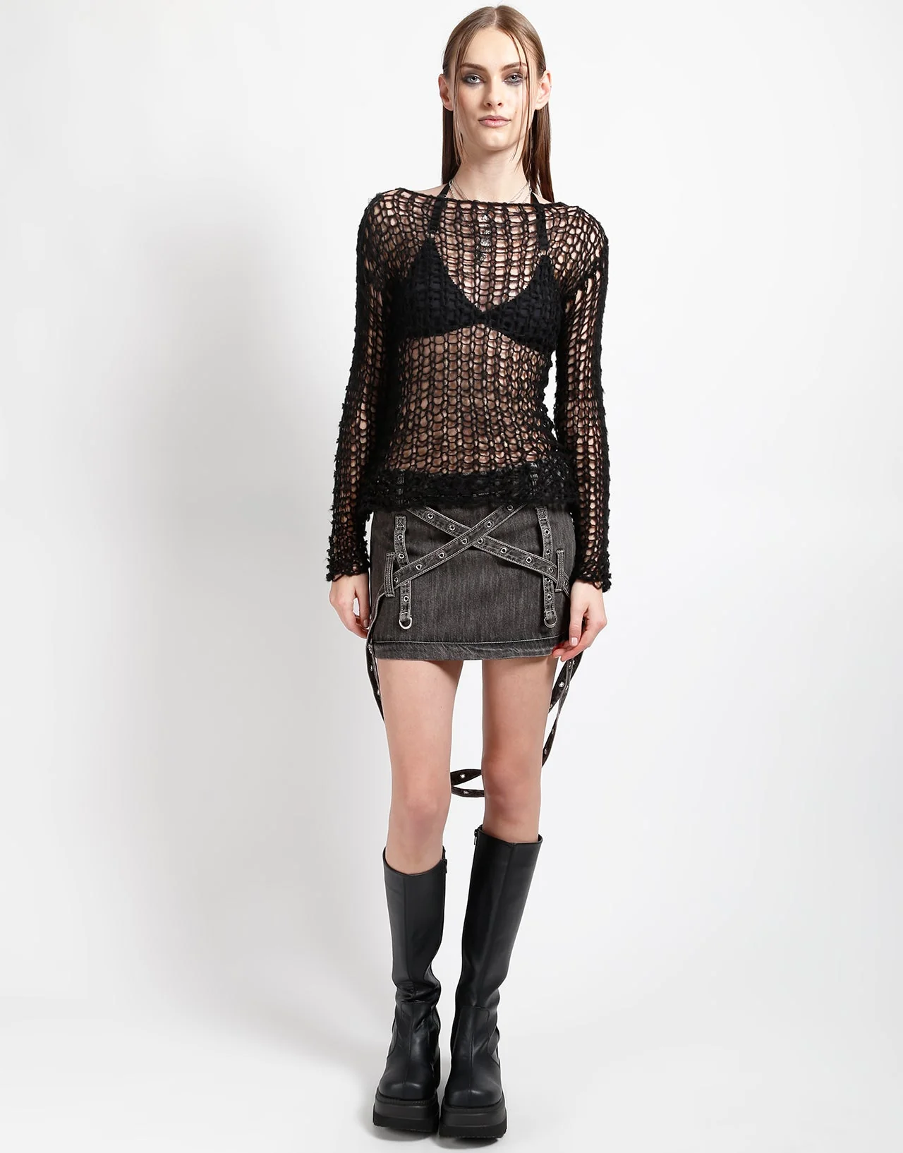 TRIPLE ZIP OFF SKIRT BLACK DENIM - Image 7
