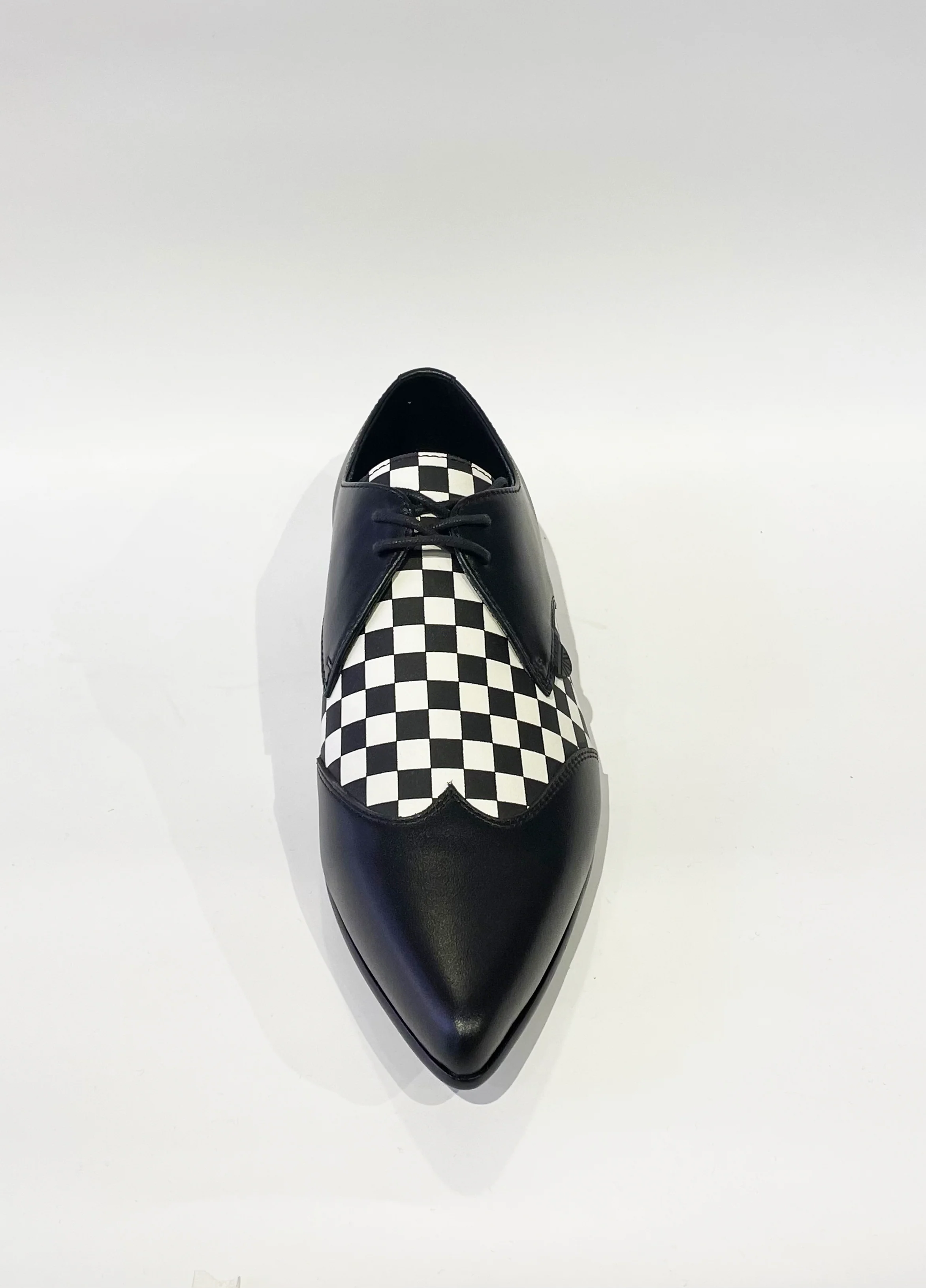 PAUL WINKLEPICKER BLACK/WHITE CHECKER LEATHER SHOES - Image 3