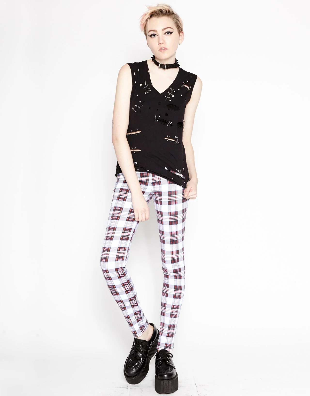 T-BACK JEAN WHITE TARTAN PLAID - Image 2