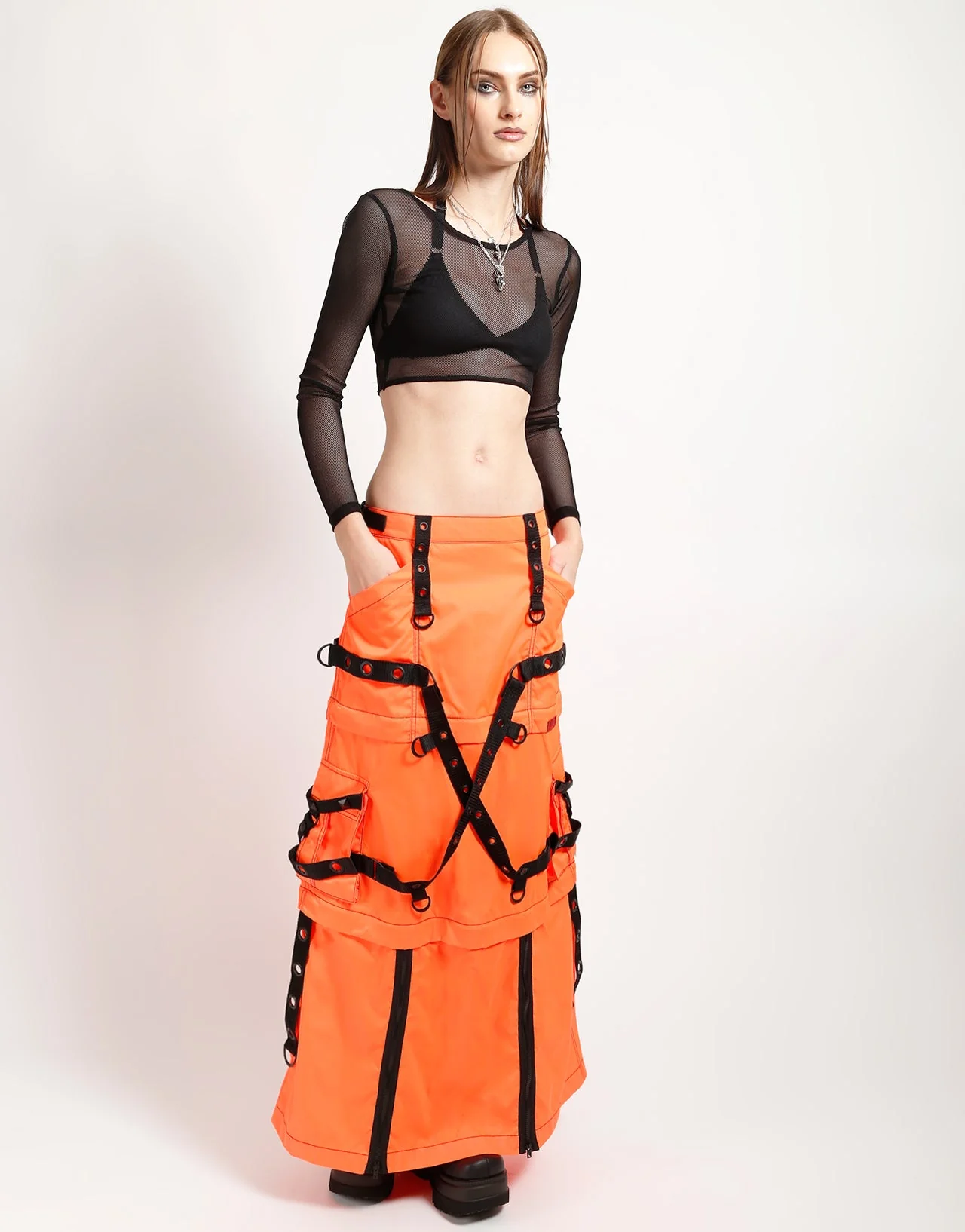 ZIP OFF MEGA NYLON SKIRT NEON ORANGE - Image 2