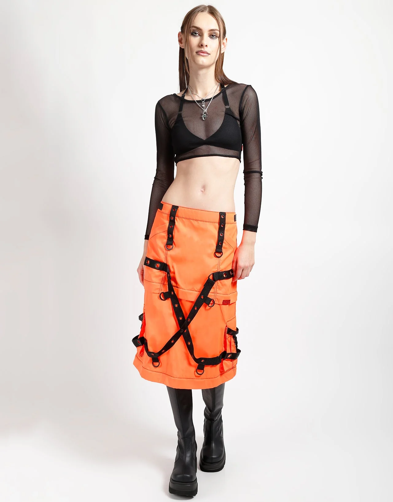ZIP OFF MEGA NYLON SKIRT NEON ORANGE - Image 4
