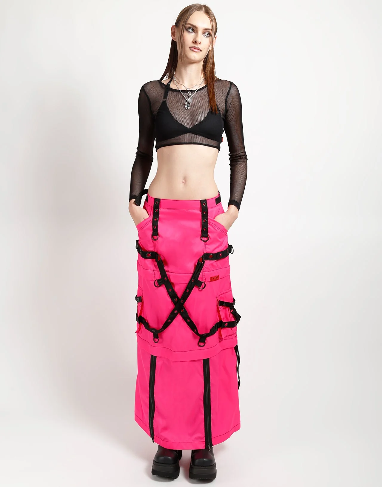 ZIP OFF MEGA NYLON SKIRT NEON PINK - Image 2